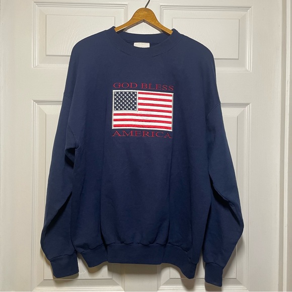 Vintage MC Sport God Bless America XL Unisex Crew Neck Embroidered Sweatshirt - Picture 1 of 4
